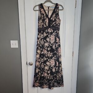 ANTONIO MELANI Black and Pink Floral Maxi Dress